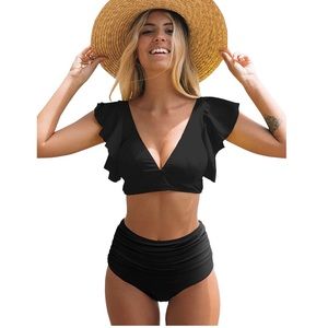SPORLIKE Women Ruffle High Waist Swimsuit Two Pieces Push Up Size XL